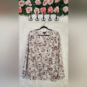 Lord & Taylor Boho Floral Print Tie-Front V-Neck Top